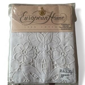 VTG Heirloom Embroidered Square White Cotton Pillow Sham European Home 26 X 26